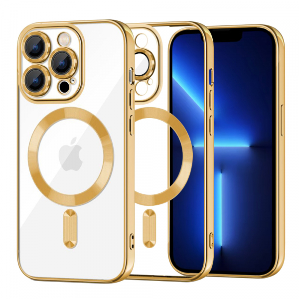 Husa MagSafe pentru Apple iPhone 13 Pro Max, Techsuit, Luxury Crystal, Aurie