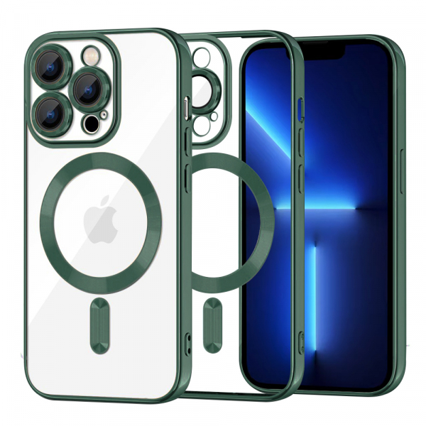 Husa MagSafe pentru Apple iPhone 13 Pro Max, Techsuit, Luxury Crystal, Verde Inchis