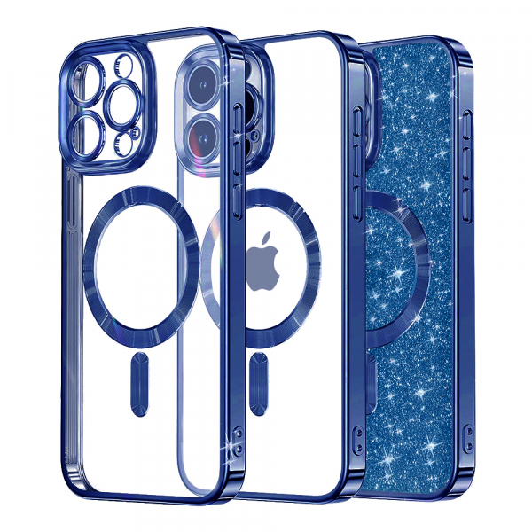Husa MagSafe pentru Apple iPhone 13 Pro Max, Techsuit, Luxury Glitter, Albastra Inchis