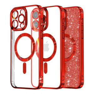 Husa MagSafe pentru Apple iPhone 13 Pro Max, Techsuit, Luxury Glitter, Rosie