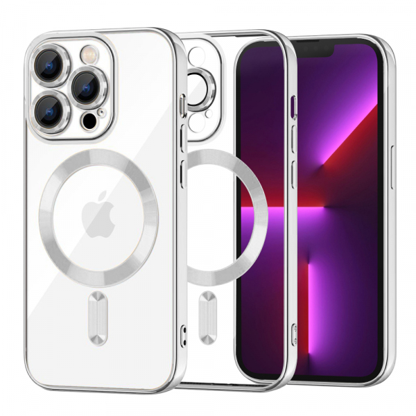 Husa MagSafe pentru Apple iPhone 13 Pro, Techsuit, Luxury Crystal, Argintie