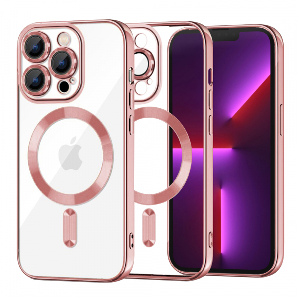 Husa MagSafe pentru Apple iPhone 13 Pro, Techsuit, Luxury Crystal, Roz