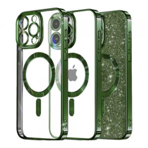 Husa MagSafe pentru Apple iPhone 13 Pro, Techsuit, Luxury Glitter, Verde Inchis