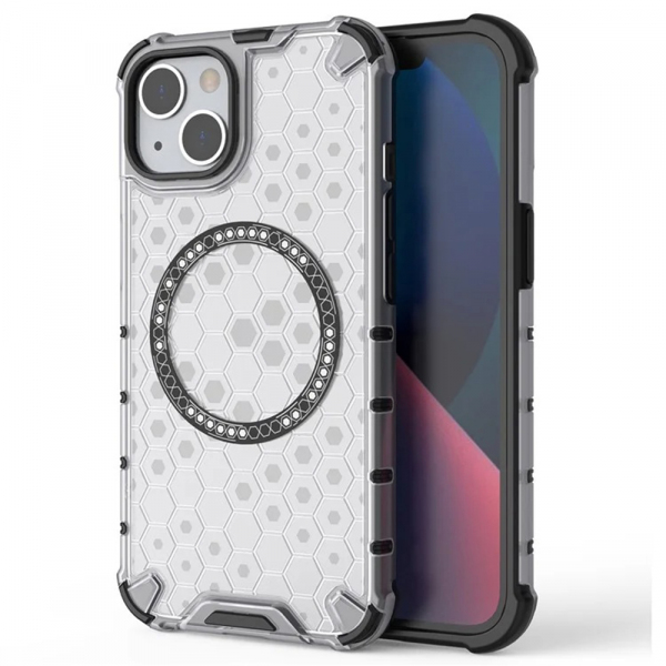 Husa MagSafe pentru Apple iPhone 13, Techsuit, HoneyComb Shield, Alba
