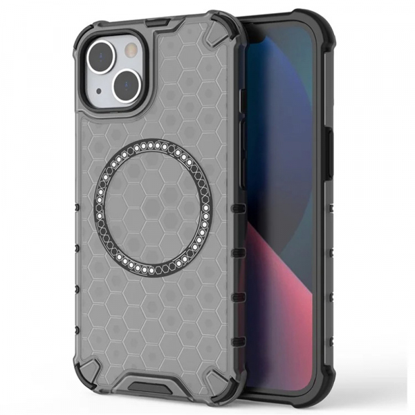 Husa MagSafe pentru Apple iPhone 13, Techsuit, HoneyComb Shield, Neagra