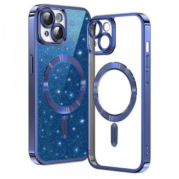 Husa MagSafe pentru Apple iPhone 13, Techsuit, Luxury Glitter, Albastra Inchis