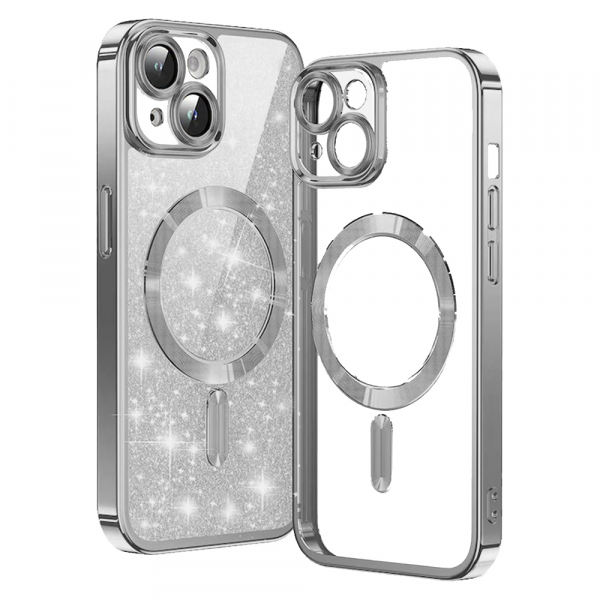 Husa MagSafe pentru Apple iPhone 13, Techsuit, Luxury Glitter, Argintie