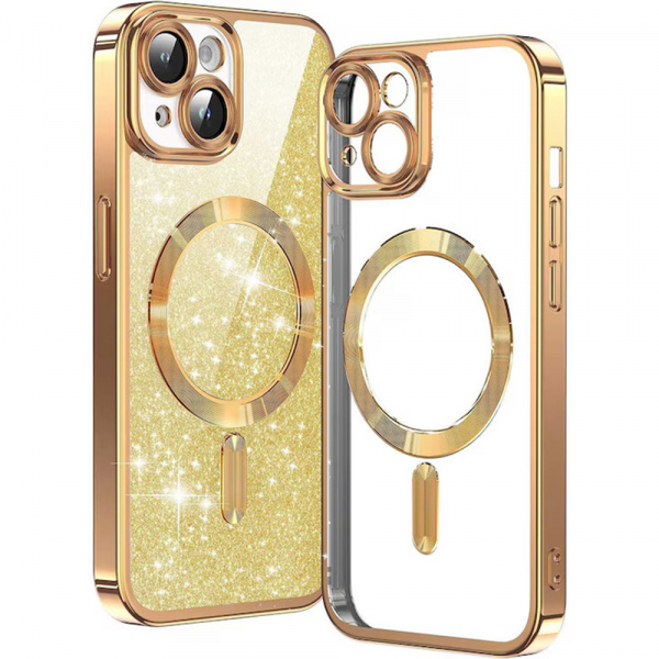 Husa MagSafe pentru Apple iPhone 13, Techsuit, Luxury Glitter, Aurie