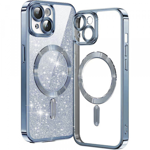 Husa MagSafe pentru Apple iPhone 13, Techsuit, Luxury Glitter, Bleu