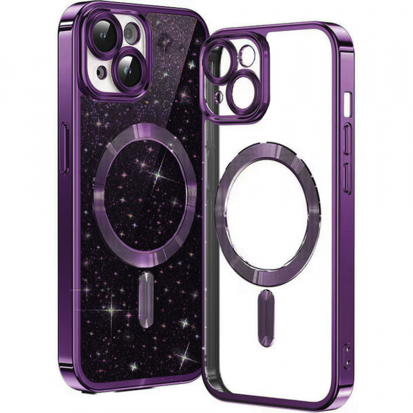Husa MagSafe pentru Apple iPhone 13, Techsuit, Luxury Glitter, Mov Inchis