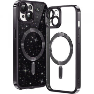 Husa MagSafe pentru Apple iPhone 13, Techsuit, Luxury Glitter, Neagra