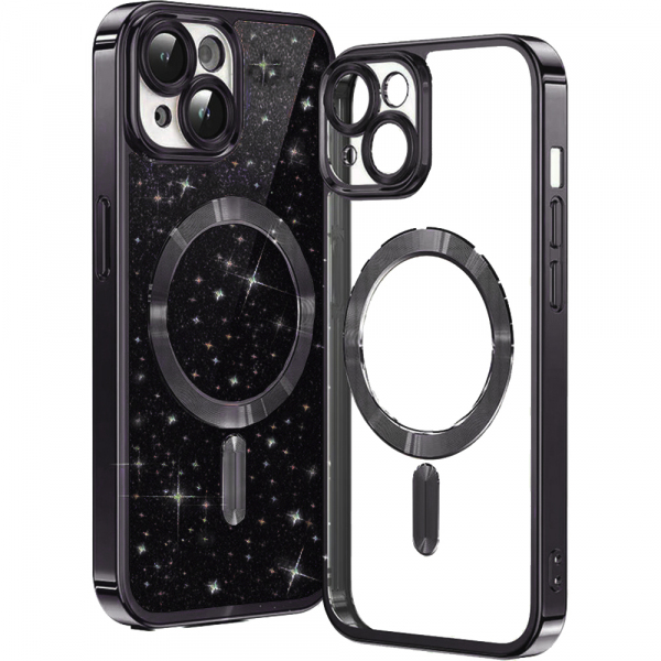 Husa MagSafe pentru Apple iPhone 13, Techsuit, Luxury Glitter, Neagra