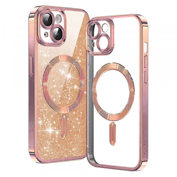 Husa MagSafe pentru Apple iPhone 13, Techsuit, Luxury Glitter, Roz Aurie