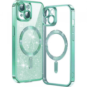 Husa MagSafe pentru Apple iPhone 13, Techsuit, Luxury Glitter, Verde Deschis