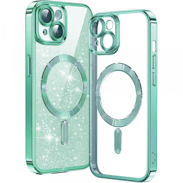 Husa MagSafe pentru Apple iPhone 13, Techsuit, Luxury Glitter, Verde Deschis