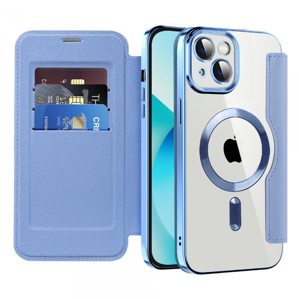 Husa MagSafe pentru Apple iPhone 13, Techsuit, SmartMag Book, Bleu