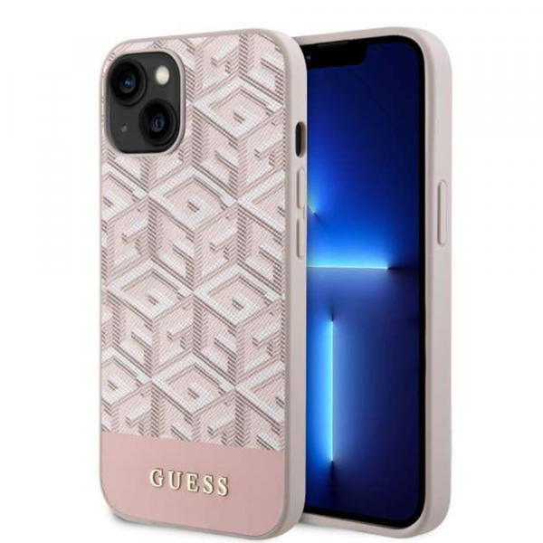 Husa MagSafe pentru Apple iPhone 14, Guess, GCube Stripes, Roz