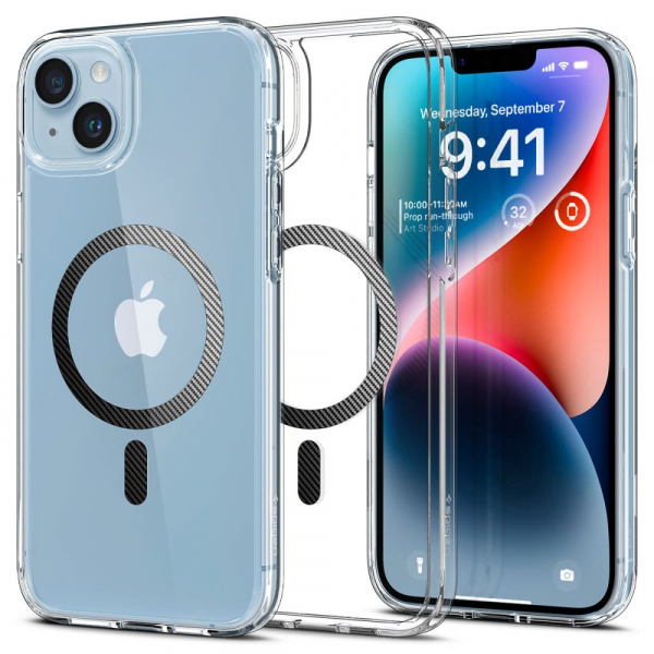 Husa MagSafe pentru Apple iPhone 14 Plus, Spigen, Ultra Hybrid Carbon, Transparenta ACS04904