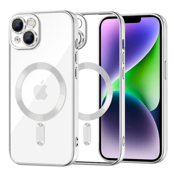 Husa MagSafe pentru Apple iPhone 14 Plus, Techsuit, Luxury Crystal, Argintie