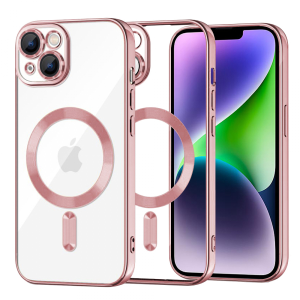 Husa MagSafe pentru Apple iPhone 14 Plus, Techsuit, Luxury Crystal, Roz