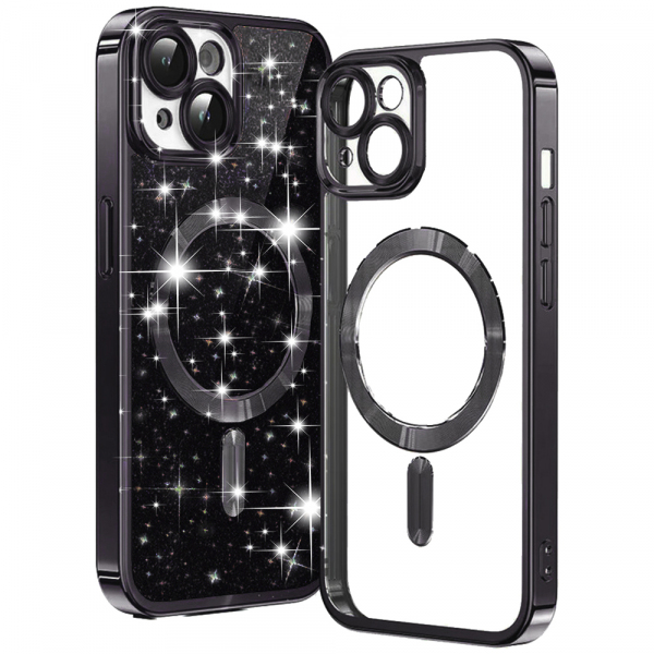 Husa MagSafe pentru Apple iPhone 14 Plus, Techsuit, Luxury Glitter, Neagra