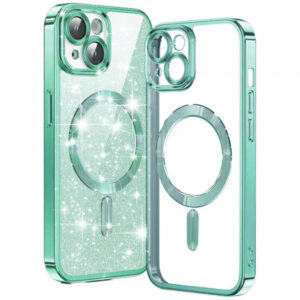 Husa MagSafe pentru Apple iPhone 14 Plus, Techsuit, Luxury Glitter, Verde Deschis