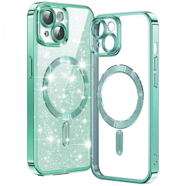 Husa MagSafe pentru Apple iPhone 14 Plus, Techsuit, Luxury Glitter, Verde Deschis