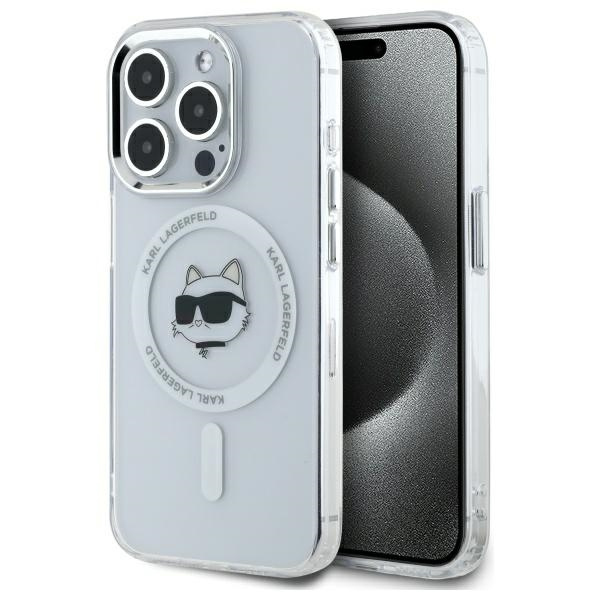 Husa MagSafe pentru Apple iPhone 14 Pro, Karl Lagerfeld, IML Metal Choupette\'s Head, Alba