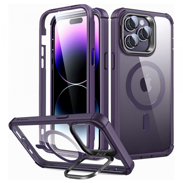 Husa MagSafe pentru Apple iPhone 14 Pro Max, ESR, Shock Armor Kickstand, Mov Transparenta