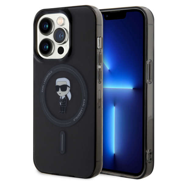 Husa MagSafe pentru Apple iPhone 14 Pro Max, Karl Lagerfeld, IML Ikonik Karl, Neagra