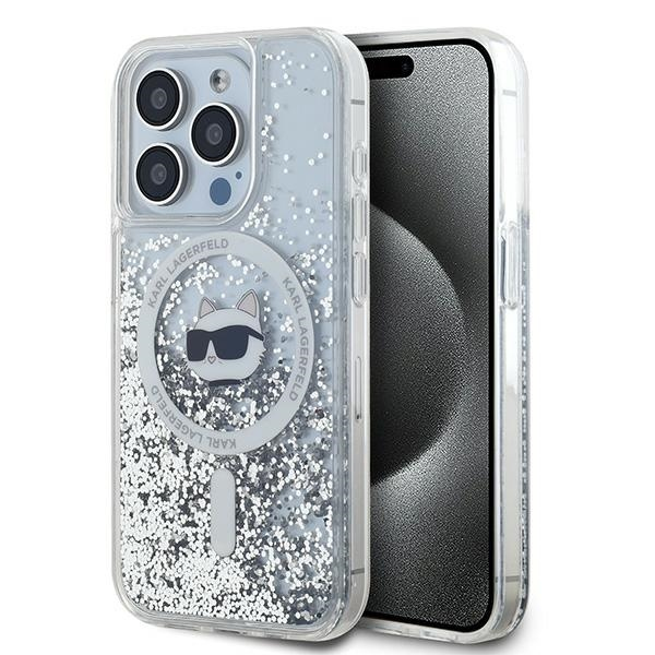Husa MagSafe pentru Apple iPhone 14 Pro Max, Karl Lagerfeld, Liquid Glitter Choupette\'s Head, Transparenta