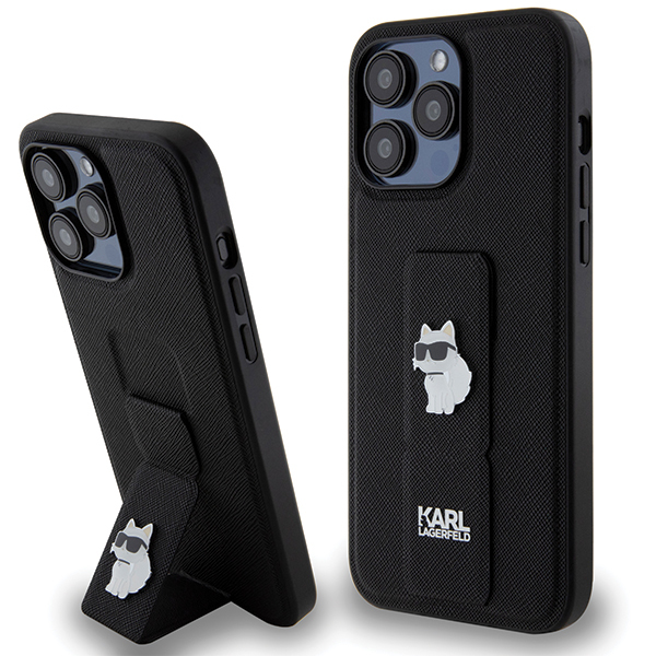 Husa MagSafe pentru Apple iPhone 14 Pro Max, Karl Lagerfeld, Saffiano Gripstand Choupette, Neagra