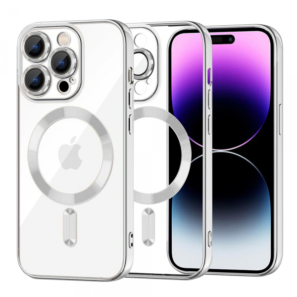 Husa MagSafe pentru Apple iPhone 14 Pro Max, Techsuit, Luxury Crystal, Argintie