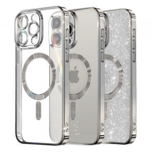 Husa MagSafe pentru Apple iPhone 14 Pro Max, Techsuit, Luxury Glitter, Argintie