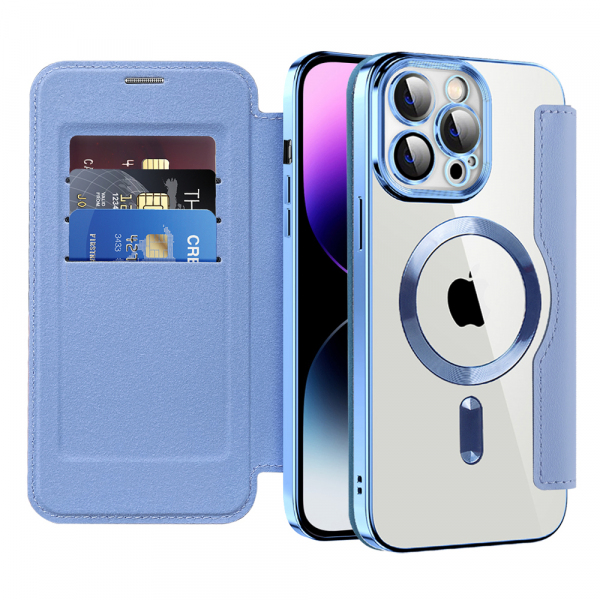 Husa MagSafe pentru Apple iPhone 14 Pro Max, Techsuit, SmartMag Book, Bleu