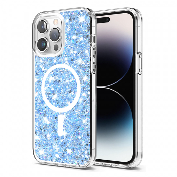 Husa MagSafe pentru Apple iPhone 14 Pro Max, Techsuit, Sparkly Glitter, Bleu