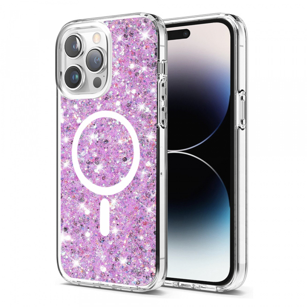 Husa MagSafe pentru Apple iPhone 14 Pro Max, Techsuit, Sparkly Glitter, Magenta