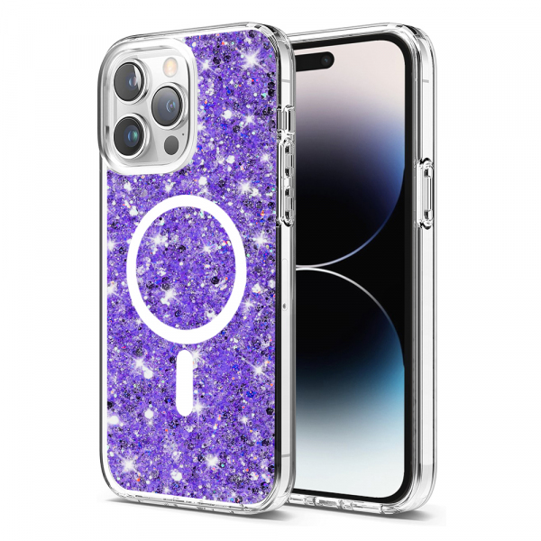 Husa MagSafe pentru Apple iPhone 14 Pro Max, Techsuit, Sparkly Glitter, Mov
