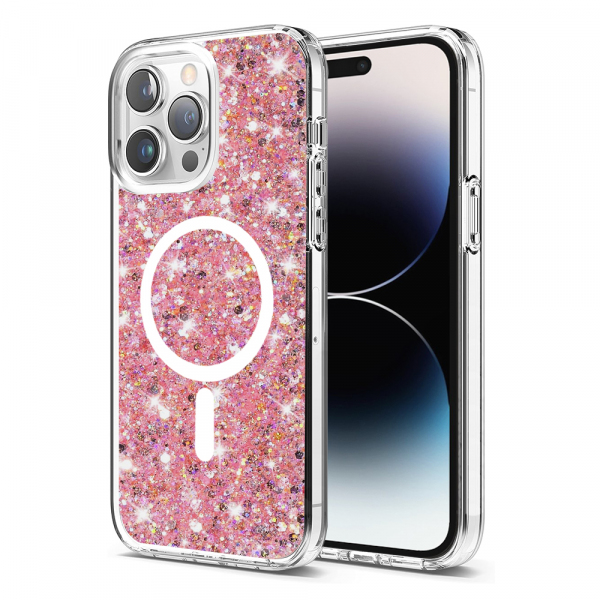 Husa MagSafe pentru Apple iPhone 14 Pro Max, Techsuit, Sparkly Glitter, Roz