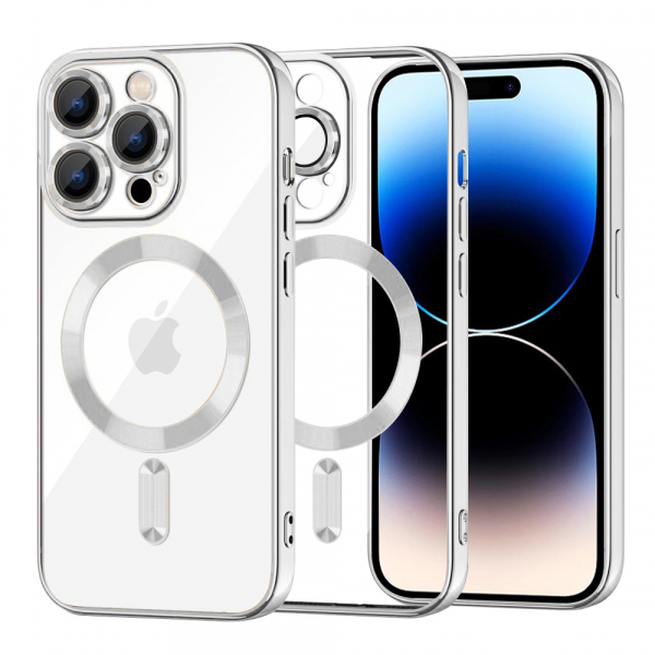 Husa MagSafe pentru Apple iPhone 14 Pro, Techsuit, Luxury Crystal, Argintie