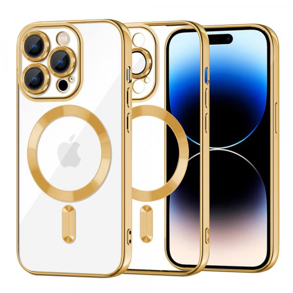 Husa MagSafe pentru Apple iPhone 14 Pro, Techsuit, Luxury Crystal, Aurie