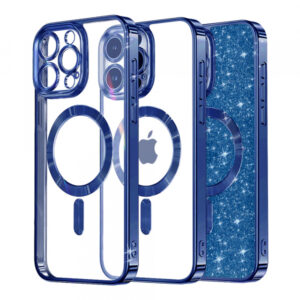 Husa MagSafe pentru Apple iPhone 14 Pro, Techsuit, Luxury Glitter, Albastra Inchis