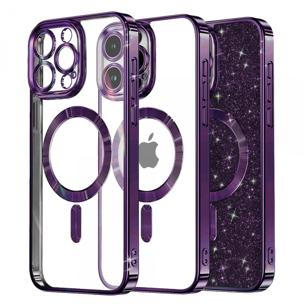 Husa MagSafe pentru Apple iPhone 14 Pro, Techsuit, Luxury Glitter, Mov Inchis
