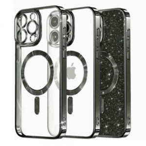 Husa MagSafe pentru Apple iPhone 14 Pro, Techsuit, Luxury Glitter, Neagra