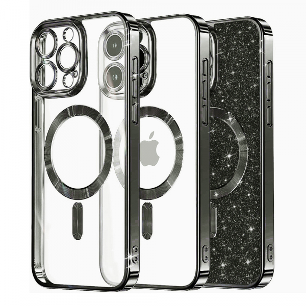Husa MagSafe pentru Apple iPhone 14 Pro, Techsuit, Luxury Glitter, Neagra
