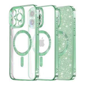 Husa MagSafe pentru Apple iPhone 14 Pro, Techsuit, Luxury Glitter, Verde Deschis