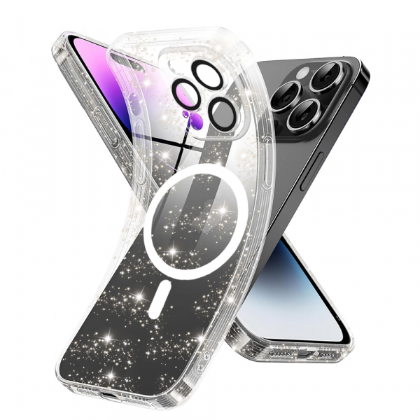 Husa MagSafe pentru Apple iPhone 14 Pro, Techsuit, SparkleSkin, Transparenta