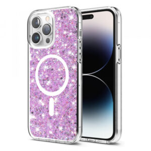 Husa MagSafe pentru Apple iPhone 14 Pro, Techsuit, Sparkly Glitter, Magenta