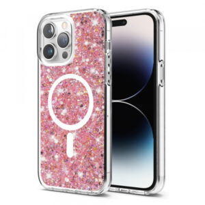 Husa MagSafe pentru Apple iPhone 14 Pro, Techsuit, Sparkly Glitter, Roz