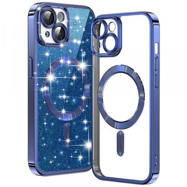 Husa MagSafe pentru Apple iPhone 14, Techsuit, Luxury Glitter, Albastra Inchis